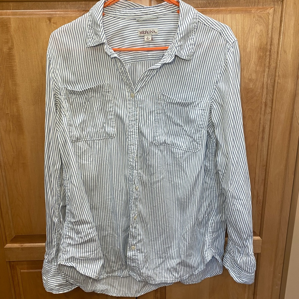 Stripe Button Down, Blue And White - image 1